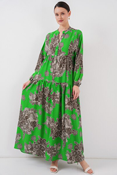 Hiccup Bdart Buttoned V-Neck Patterned Maxi Dress