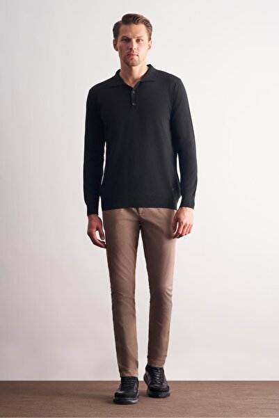 İmza Black Polo Neck Pocketless Comfort Fit Classic Cotton Knitwear Sweater 1012255007