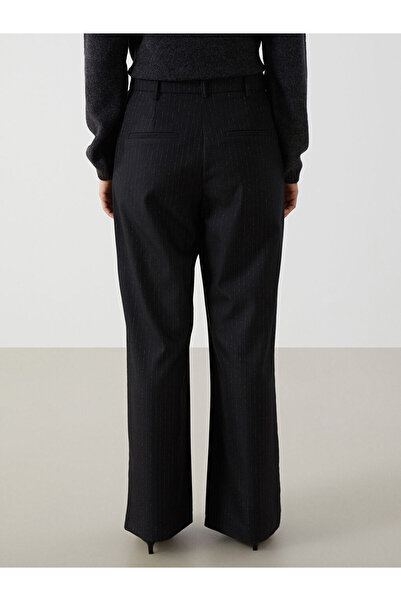 LC Waikiki Black Loose Fit Striped Women's Trousers