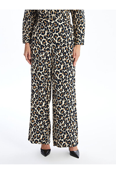 LC Waikiki Brown Elastic Waist Leopard Patterned Women's Trousers