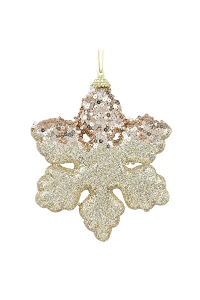 OEM Ornament de Crăciun cu fulgi de zăpadă din spumă bej, 12 cm, sclipici și ...