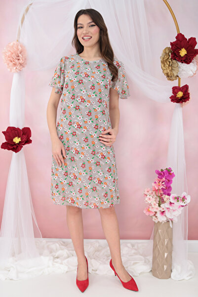 Vanessa Line RO Sheer gray veil dress with orange floral print