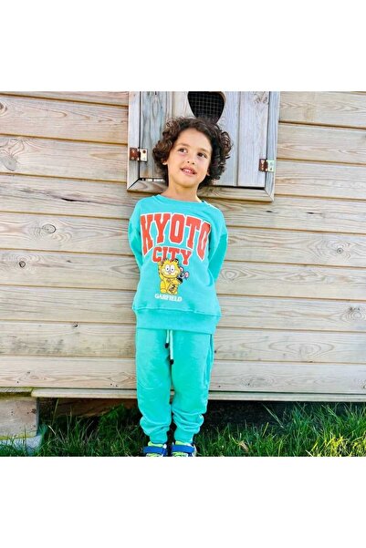 ALYA BUTİK طقم رياضي أليا بوتيكس جارفيلد مطبوع باللون الأخضر بثلاث خيوط