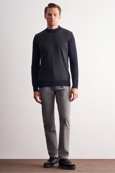 İmza Dark Navy Half Turtleneck Long Sleeve Pocketless Comfort Fit Cotton Knitwear Sweater 1012255222