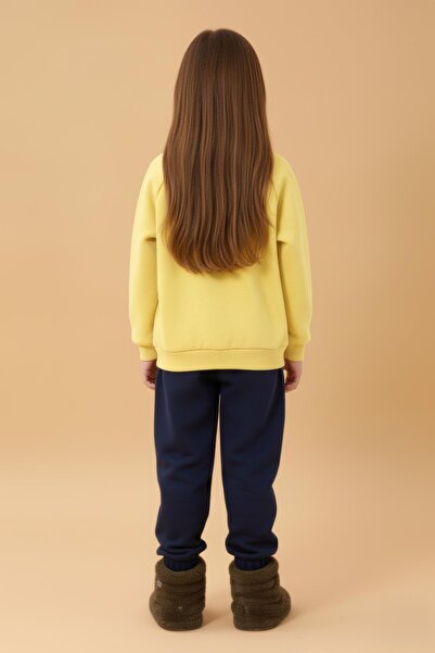 Perendi Girl's Comfortable Fit Pocket Detailed 2-Piece Sweatshirt with Fleece Inside – Yellow & Çağla