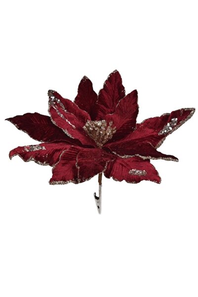 OEM Poinsettia decorativă de Crăciun cu clemă - Vișinie cu sclipici, Bej șamp...