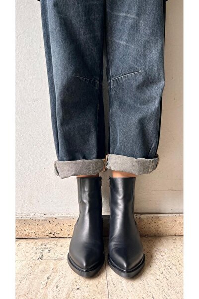 ESSO LA MİA Blooma Bitter siyah çilt Hakiki Deri Sivri Burun Kalın Topuklu fe...