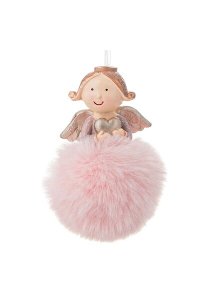 OEM Ornament de Crăciun pentru brad, înger ceramic cu blană roz, 11 cm