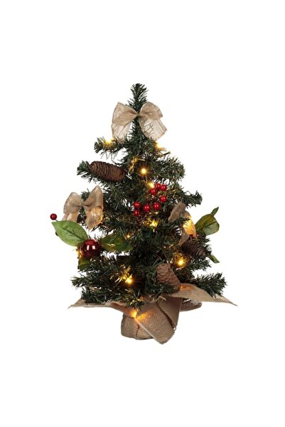 OEM Brad de Crăciun decorativ de masă, 20 de lumini LED, conuri, verde, 50 cm