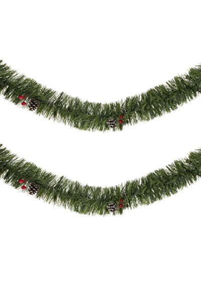OEM Green bicolour Christmas tinsel with cones and berries, 3 m x 12 cm