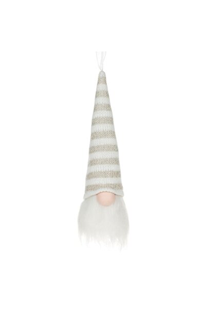 OEM Ornament de Crăciun - Figurină Gnome cu LED și pălărie bej cu dungi 19cm