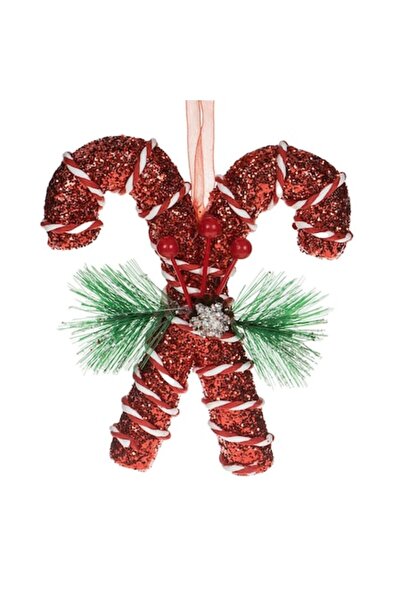 OEM Ornament de Crăciun pentru brad - acadele duble, spumă, roșu/alb, sclipic...