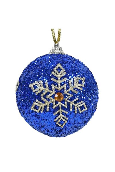 OEM Christmas Tree Ornament Foam Ball Blue with Glitter Gold Snowflake 8cm