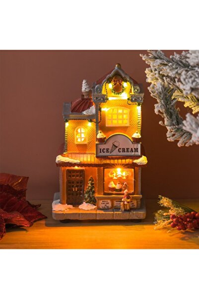 OEM Christmas scene ice cream shop with LED light 15x5x24cm