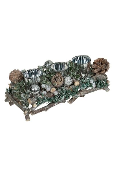 AB HOMES Decorative triple candle holder for pill candles, Christmas decoration with wood