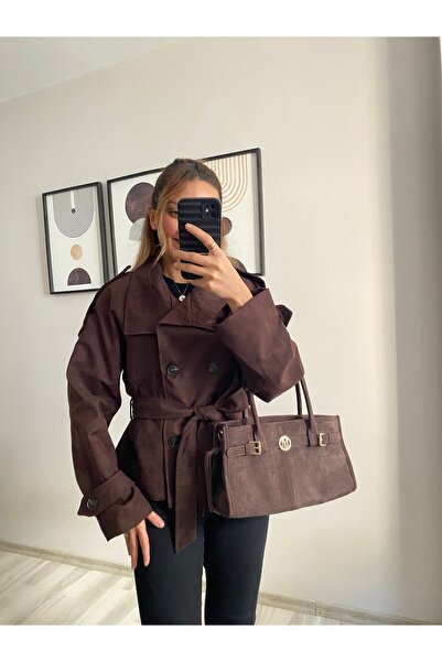 TB Butik Тренч з високим коміром і коміром-жакетом Преміум замша