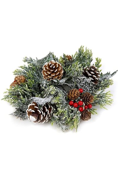OEM Inel decorativ de Crăciun, crengi acoperite de zăpadă și conuri de pin, d...
