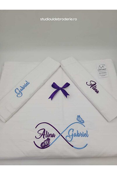 Studioul de Broderie Lenjerie de pat personalizată din bumbac cu model Damasc...