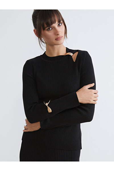 LC Waikiki Black Crew Neck Drawstring Women's Knit Sweater