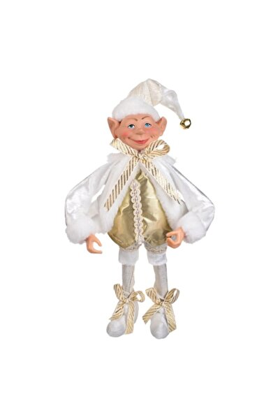 OEM Figurină elf de Crăciun cu costum alb 32 cm