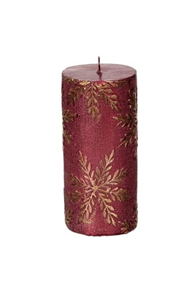 OEM Lumânare decorativă de Crăciun, Burgundia cu fulgi de zăpadă aurii, 7x15 ...