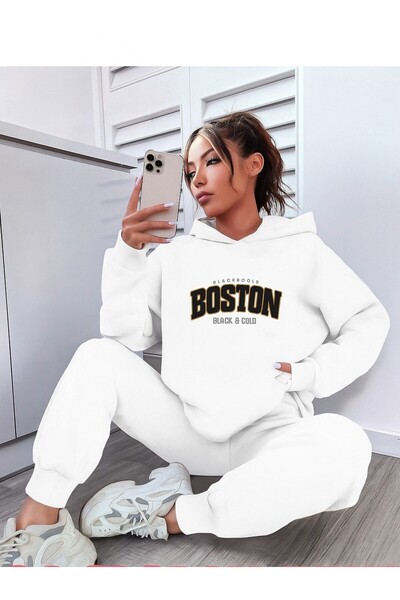 OVER HEAD Women's Boston Printed Oversized Hoodie Sweatshirt Jogger Bottom Top Tracksuit Set