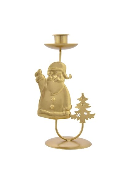 OEM Sfeșnic decorativ de Crăciun din metal auriu cu model Moș Crăciun și brad...