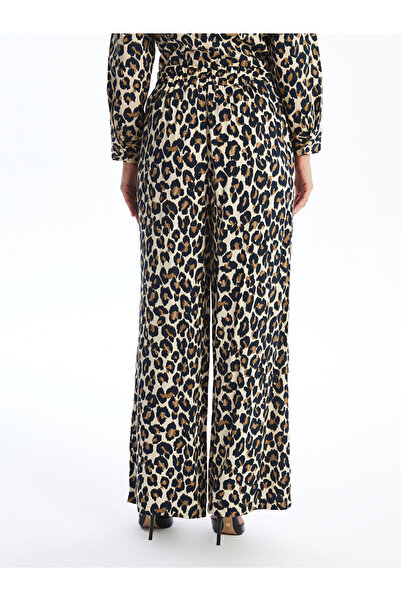LC Waikiki Brown Elastic Waist Leopard Patterned Women's Trousers