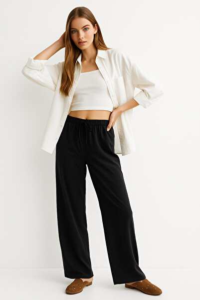 Rich Women's Black High Waist Elastic Wide Leg Trousers-Multicolour 44