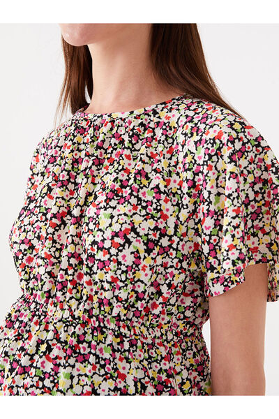 LC Waikiki Pink Crew Neck Floral Short Sleeve Maternity Dress