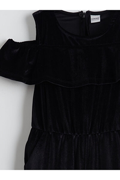 LC Waikiki Black Ruffle Detailed Sparkly Girl's Jumpsuit