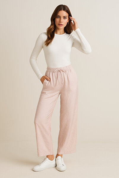 Rich Women's Pink High Waist Elastic Wide Leg Trousers-Multicolour 4