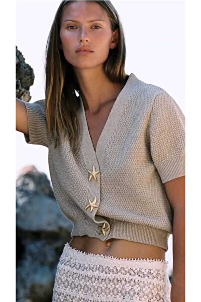 NÜANS MODA Button Detailed Short Sleeve Cardigan