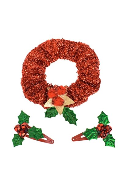 OEM Agrafe de păr cu vâsc de Crăciun, clopoței și elastic de păr cu beteală r...