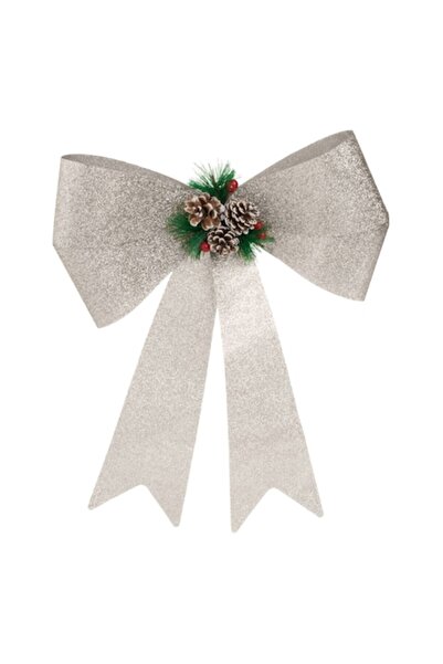 OEM Fundă decorativă de Crăciun bej cu sclipici, crenguță, conuri de pin și f...