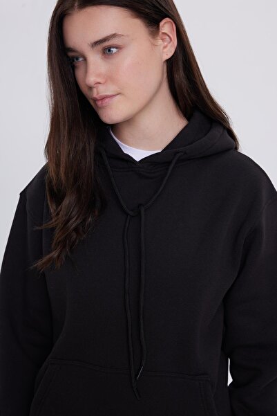 Tudors Γυναικείο μπλουζάκι Relax Fit Comfortable Cut Cotton με με κουκούλα τσέπες καγκουρό μαύρο