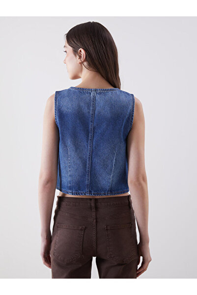 LC Waikiki Indigo V-Neck Women's Jean Vest