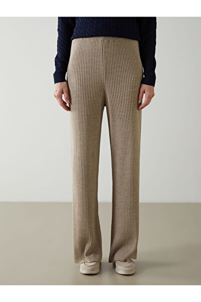 LC Waikiki Beige Elastic Waist Women's Knitwear Trousers