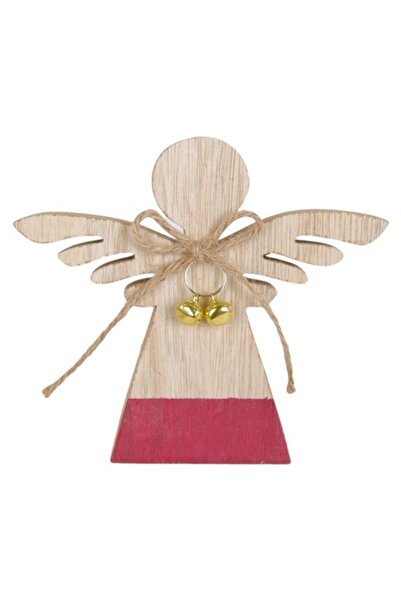 OEM Înger decorativ de Crăciun din lemn cu clopoței aurii, 12 cm