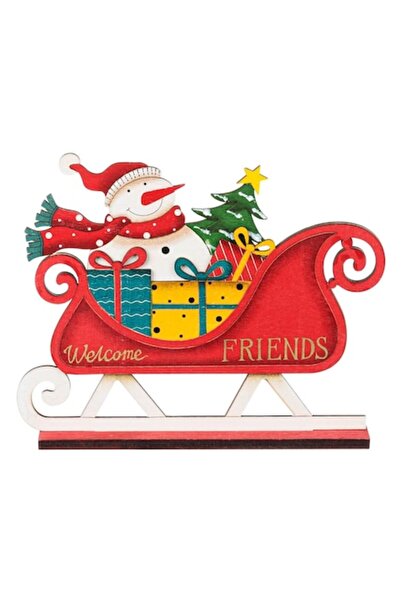 OEM Decorațiune de masă de Crăciun - Om de zăpadă în sanie cu cadouri, „Bun v...