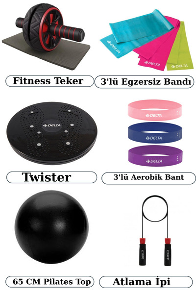 Delta Egzersiz Band,Kondisyon Tekeri, Twister, 65cm Pilates Top Ve Atlama İp Pilates Ve Spor Malzeme Seti