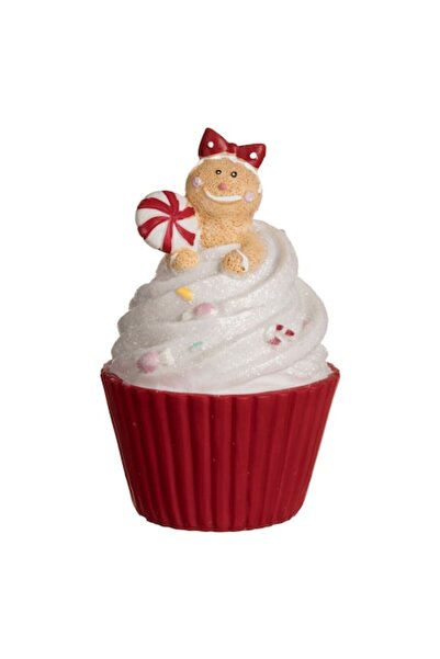 OEM Figurină de Crăciun cupcake roșu cu frișcă și omuleț de turtă dulce 8x13,...