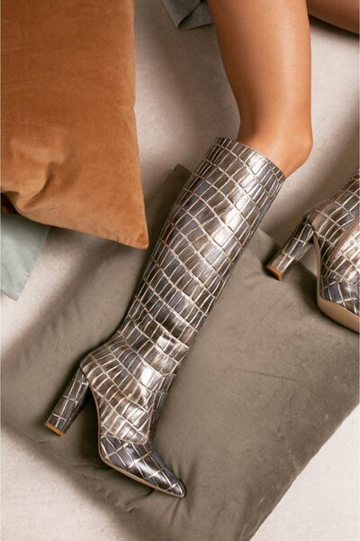 Vanilla Days Cizme Valerie din piele cu toc bloc și accent auriu