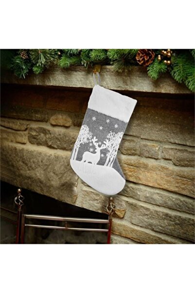 OEM Decorative Christmas Stocking Grey with Reindeer 41 cm