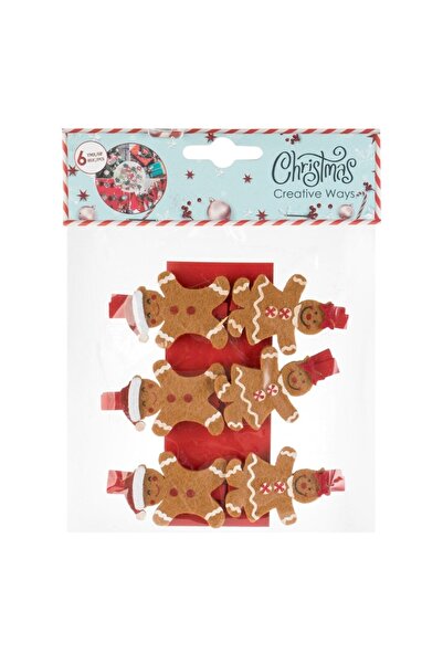 OEM Christmas decorative wooden clips with gingerbread man and snowman figures - 6 pcs