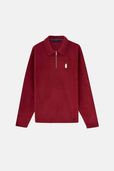 WWF Market Emperor Penguin Polo Neck Fleece - Burgundy