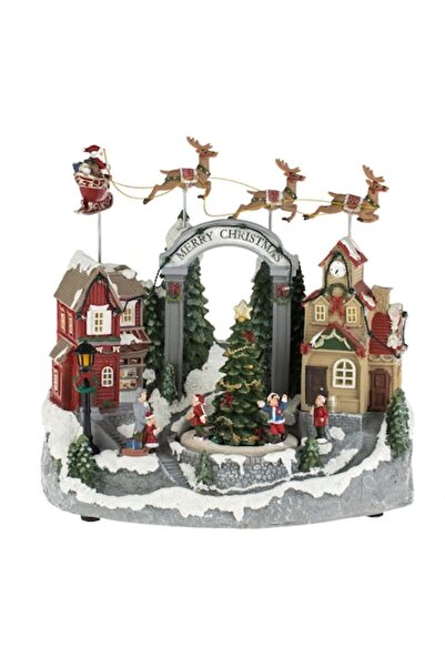 OEM Scenă de Crăciun cu figurine pentru copii, sanie, lumină și mișcare 32×20...