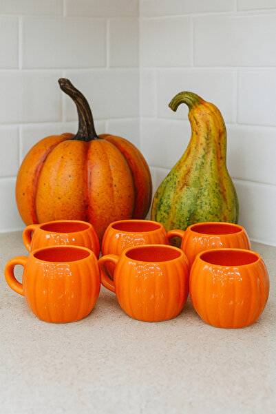 abenim 6 Lı Seramik Balkabak Kabak Kupa Bardak