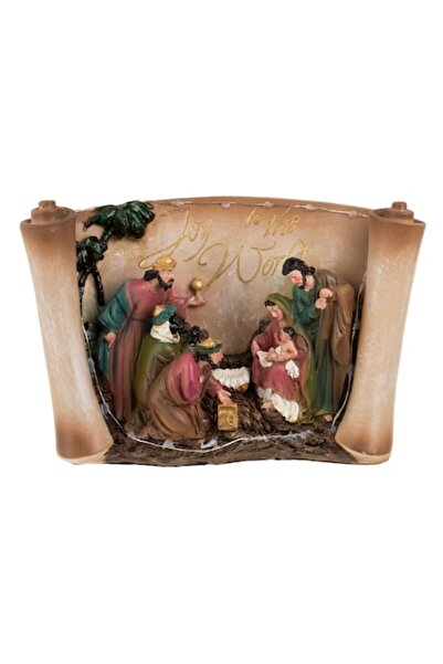 OEM Scenă Nașterii Domnului cu figurine magi din polirășină, cadouri și lumin...