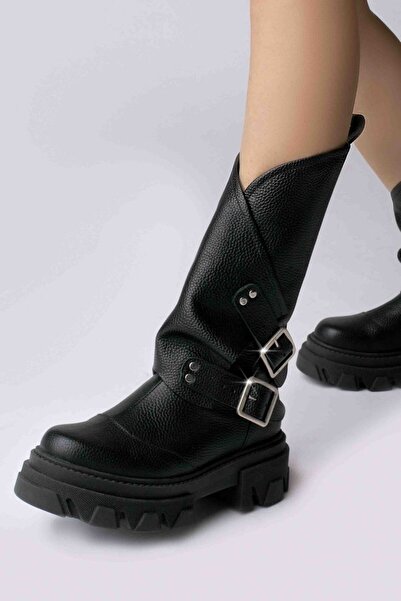 Vanilla Days Ghete Oman din piele de bivol negru - lucrate manual pentru un aspect urban modern